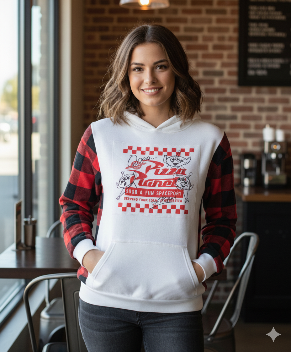 Pizza Planet Flannel Sleeve Hoodie
