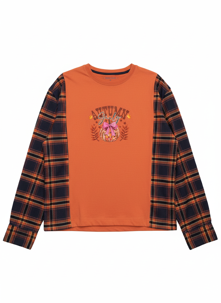Autumn Plaid Sleeve Graphic Tunic